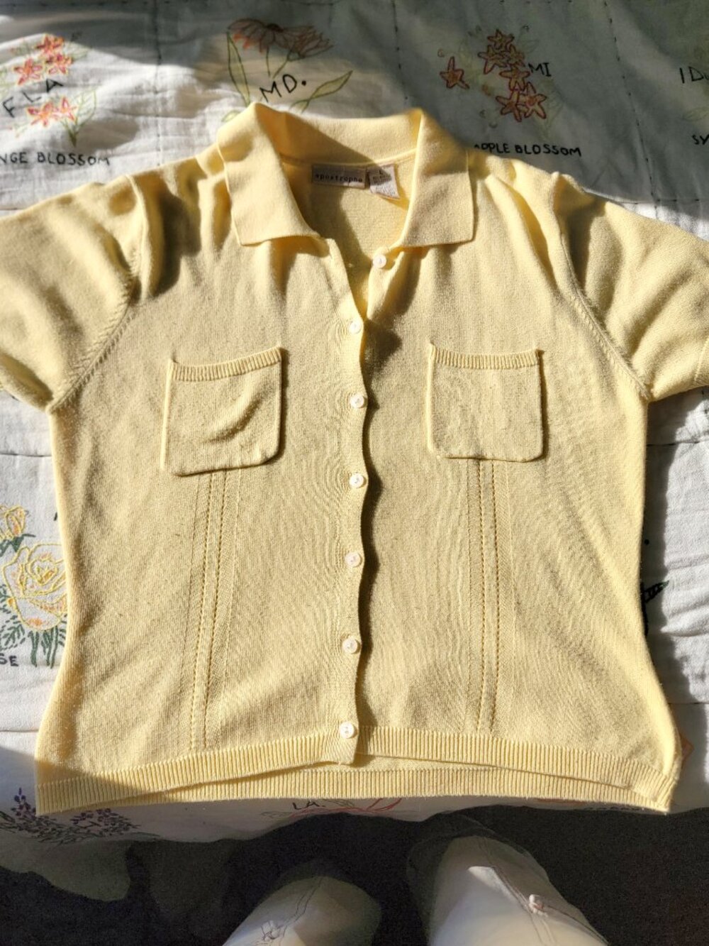 ₊˚🌻⊹ apostrophe pastel yellow retro 70s knit buttondown shirt ✧ 🌻˚.